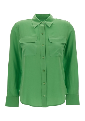 Equipment Slim Signature Emerald Green Shirt With Classic Collar In Silk Woman