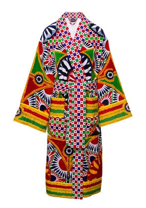 Multicolor Kimono Bathrobe With All-Over Carretto Siciliano Print In Cotton Dolce & Gabbana