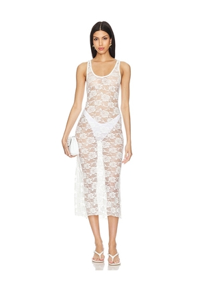 Indah Amara Lace Midi Dress in White. Size M, S, XS.