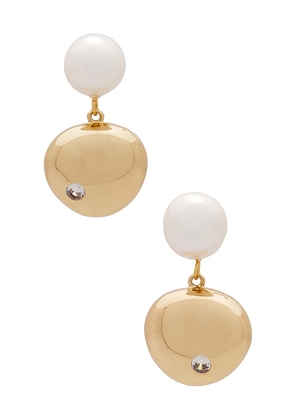 Ettika Large Polished Pebble Pearl Earrings in Metallic Gold.