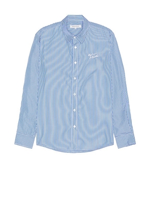 Maison Kitsune Casual Striped Shirt in Blue. Size S, XL/1X.