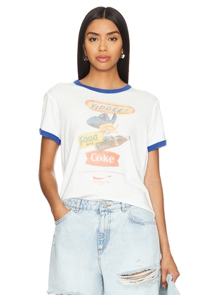 The Laundry Room Yippee Coke Perfect Ringer Tee in White. Size L, S, XS.