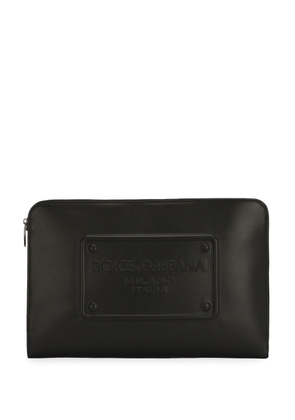 Dolce & Gabbana logo-debossed leather clutch bag - Black