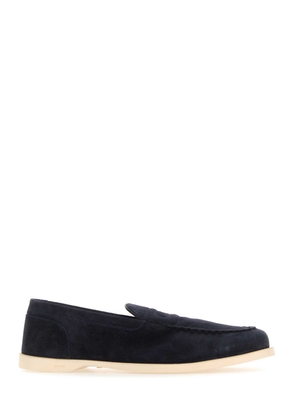 John Lobb Navy Blue Suede Pace Loafers