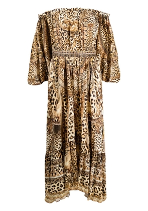 Camilla leopard-print off-shoulder dress - Brown