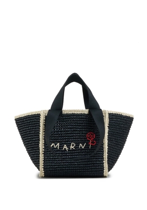 Marni logo-embroidered woven tote bag - Blue