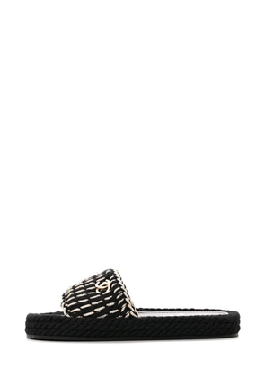 CHANEL Pre-Owned CC-plaque embroidered knit slides - Black