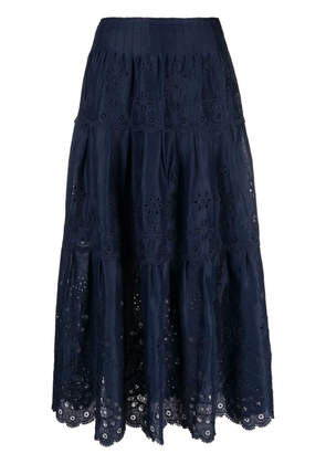 Polo Ralph Lauren eyelet-embroidered tiered midi skirt - Blue