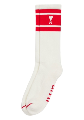 AMI Paris stripes logo socks - Red