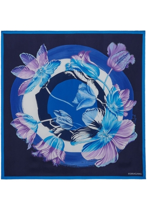 Ferragamo tulip-print silk scarf - Blue