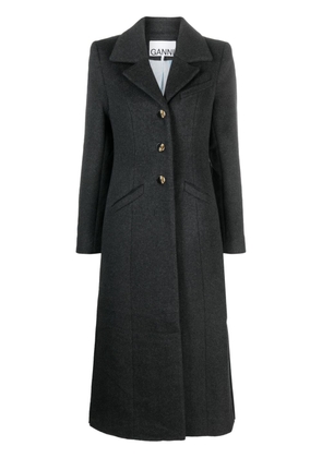 GANNI single-breasted wool blend midi coat - Grey