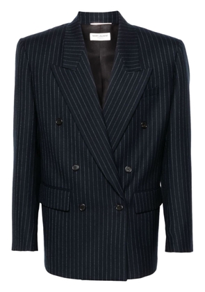 Saint Laurent pinstriped double-breasted wool blazer - Blue