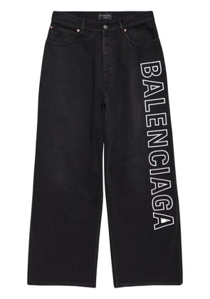 Balenciaga logo-print wide-leg jeans - Black