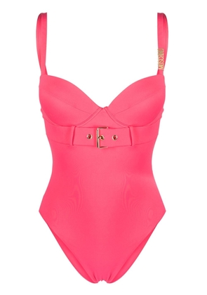 Moschino logo-plaque belted swimsuit - Pink