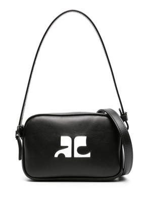 Courrèges logo-appliqué leather shoulder bag - Black