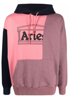 Aries block-colour logo-print hoodie - Pink