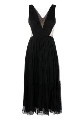 NISSA crystal-embellished pleated silk dress - Black