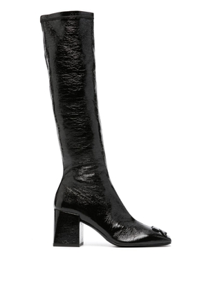 Courrèges 75mm raised-logo leather knee boots - Black