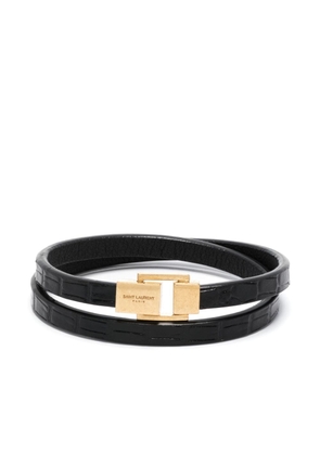 Saint Laurent logo-engraved leather bracelet - Black