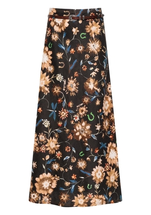 Dorothee Schumacher floral-print linen midi skirt - Black