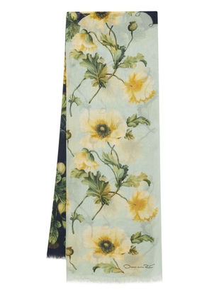 Oscar de la Renta floral-print cashmere scarf - Green