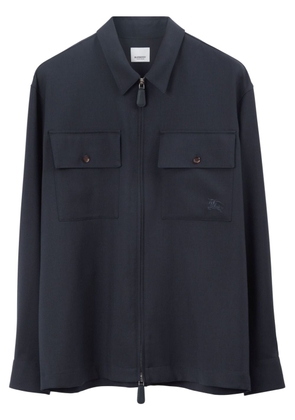 Burberry logo-embroidered zip-up wool shirt - Blue