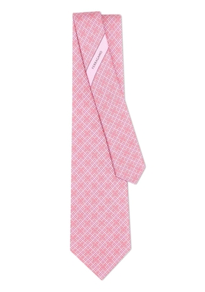 Ferragamo Gancini-print checked silk tie - Pink