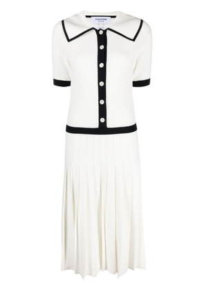 Thom Browne pointelle-knit pleated midi dress - White