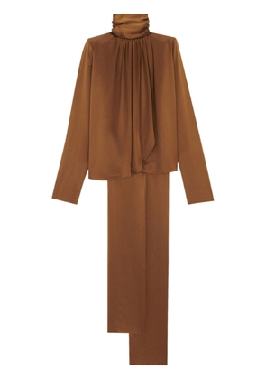 Saint Laurent pussy bow-collar silk blouse - Brown