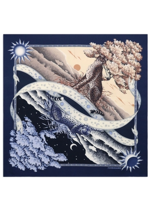 Ferragamo day & night print silk scarf - Blue