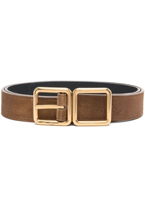 Saint Laurent logo-engraved-buckle leather belt - Brown