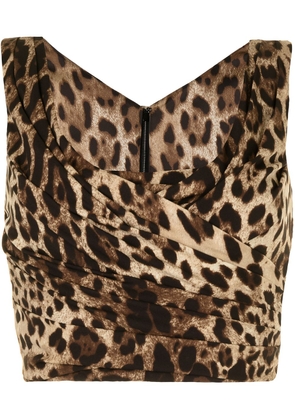 Dolce & Gabbana leopard-print draped crop top - Brown