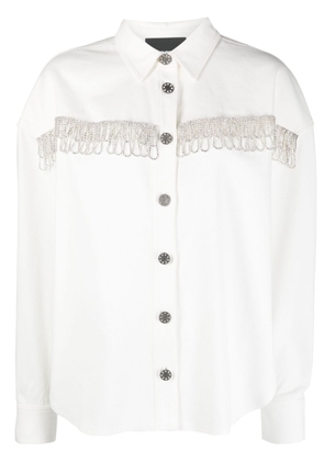 ROTATE BIRGER CHRISTENSEN crystal-embellished fringed cotton shirt - White