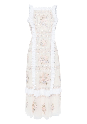 Needle & Thread Blossom Bib embroidered dress - Neutrals