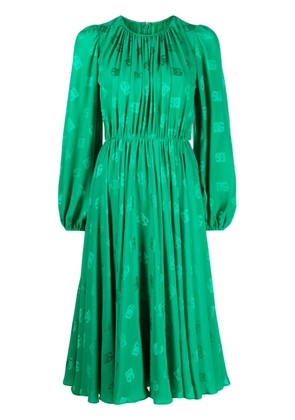 Dolce & Gabbana logo-print flared silk midi dress - Green