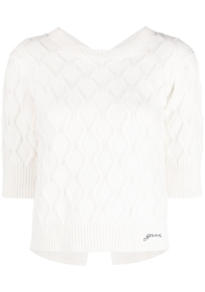 GANNI cable-knit open-back top - White