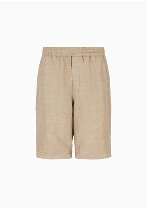 OFFICIAL STORE Viscose And Linen Canvas Bermuda Shorts