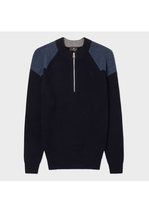 PS Paul Smith Navy Wool-Blend Zip-Neck Sweater Blue
