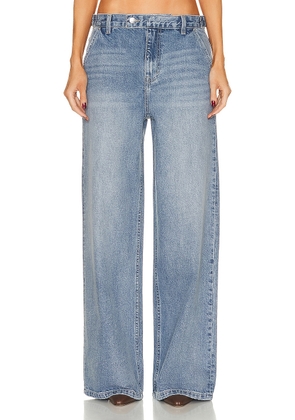 GRLFRND x Maggie MacDonald Leigh Mid Rise Denim Trouser in Legacy Park - Blue. Size 25 (also in 26, 27, 28, 30).