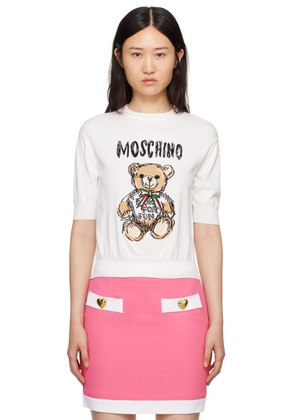 Moschino White Archive Teddy Bear Sweater