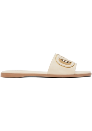 Valentino Garavani Off-White VLogo Cutout Calfskin Slide Sandals