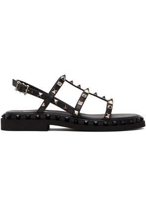 Valentino Garavani Black Rockstud M-Way Platinum Studs Sandals