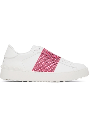Valentino Garavani White & Pink Crystal Open Sneakers