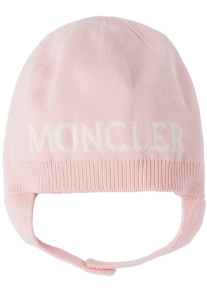 Moncler Enfant Baby Pink Logo Beanie