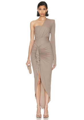 Alexandre Vauthier Bustier Maxi Dress in Dove Grey - Taupe. Size 42 (also in 38).