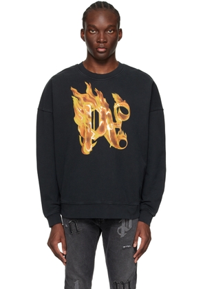 Palm Angels Black Burning Monogram Sweatshirt