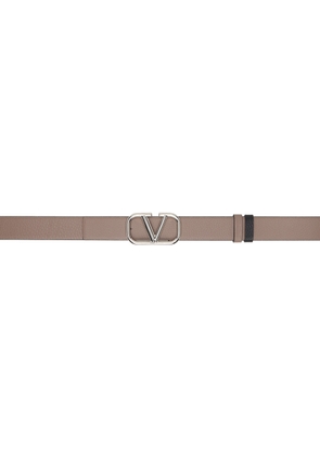 Valentino Garavani Taupe & Black VLogo Signature Reversible Belt