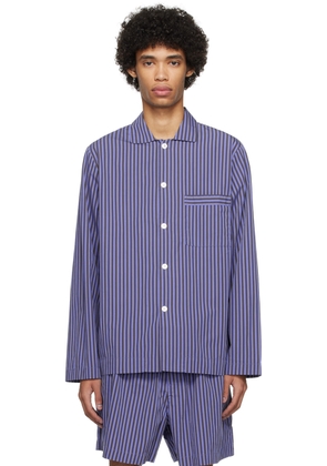 Tekla Blue & Brown Long Sleeve Pyjama Shirt