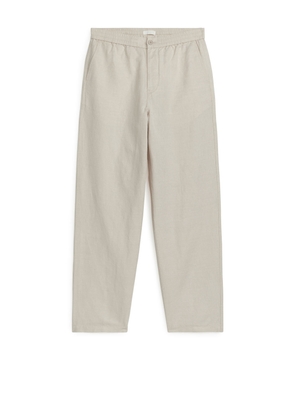 Linen Drawstring Trousers - Grey