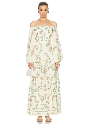 Agua by Agua Bendita Senlis Maxi Dress in Ivory  Green  & Pink - Ivory. Size S (also in XS).